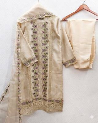 Womens silk with heavy embroiedery with sequence work kurta set 3