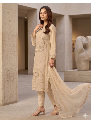 Womens silk with heavy embroiedery with sequence work kurta set 2