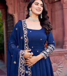 Navy Blue Color Thread With Sequence Work Faux Georgette Gown Bottom Set