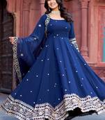 Navy Blue Color Thread With Sequence Work Faux Georgette Gown Bottom Set