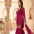 Womens new elegant rani pink embroidered sharara suit with golden zari work and chiffon dupatta