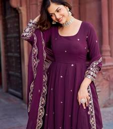 Plum Color Thread With Sequence Work Faux Georgette Gown Bottom Set