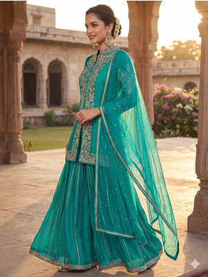 Womens silk with heavy embroiedery with sequence work kurta set 2
