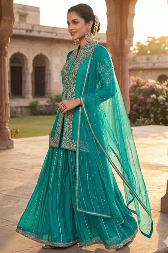 Womens silk with heavy embroiedery with sequence work kurta set