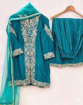 Womens silk with heavy embroiedery with sequence work kurta set 3