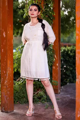 Hand work khadi cotton dress