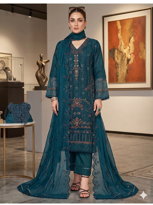 Womens new net with heavy embroiedery with sequence work kurta set 2
