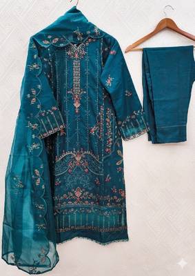 Womens new net with heavy embroiedery with sequence work kurta set 3