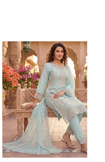 Womens silk with heavy embroiedery with sequence work kurta set 2