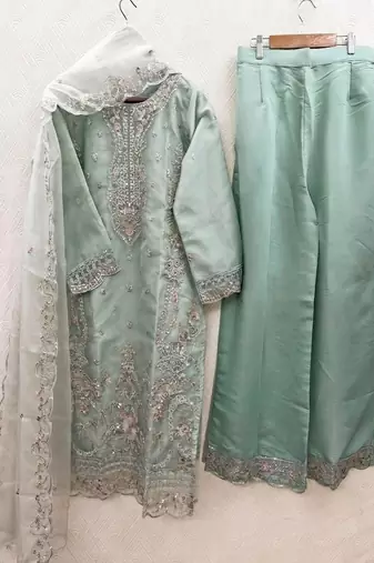 Womens silk with heavy embroiedery with sequence work kurta set
