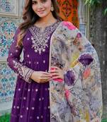 Purple Color Thread With Sequence Work Georgette Gown Bottom Set