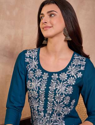 Womens blue viscose rayon emboidered kurti 2