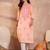 Womens peach viscose rayon emboidered kurti