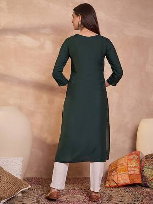 Womens green viscose rayon emboidered kurti 4