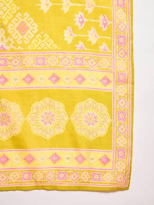 Womens silk blend ethnic motifs printed yellow kurta and trousers with dupatta 5