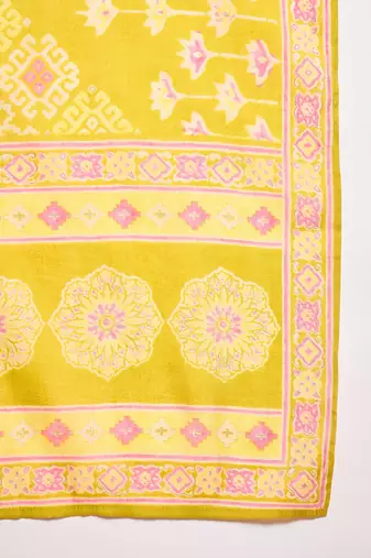 Womens silk blend ethnic motifs printed yellow kurta and trousers with dupatta