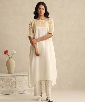 Off white handloom mul chanderi kurta set 1