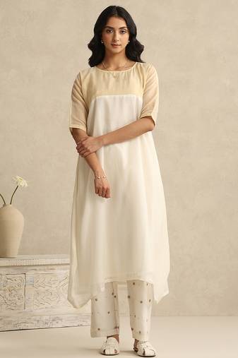 Off white handloom mul chanderi kurta set