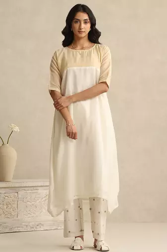 Off white handloom mul chanderi kurta set