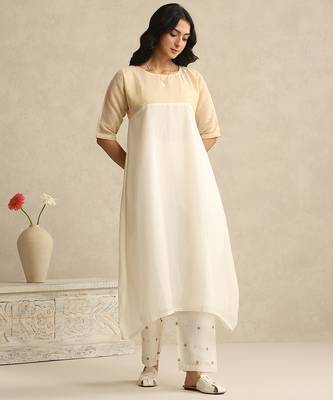 Off white handloom mul chanderi kurta set 2