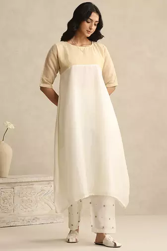 Off white handloom mul chanderi kurta set