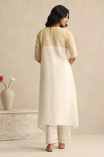 Off white handloom mul chanderi kurta set