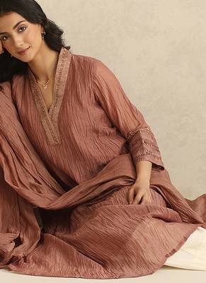 Dusty rose handloom mul chanderi kurta set 2