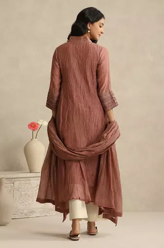 Dusty rose handloom mul chanderi kurta set