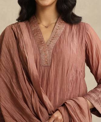 Dusty rose handloom mul chanderi kurta set 5