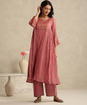 Old rose handloom mul chanderi kurta set 1