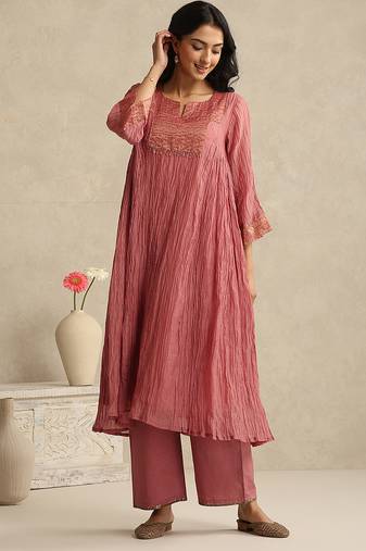 Old rose handloom mul chanderi kurta set