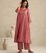 Old rose handloom mul chanderi kurta set