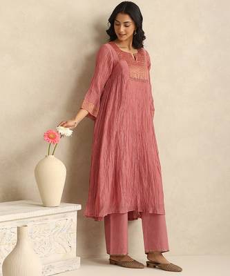 Old rose handloom mul chanderi kurta set 2