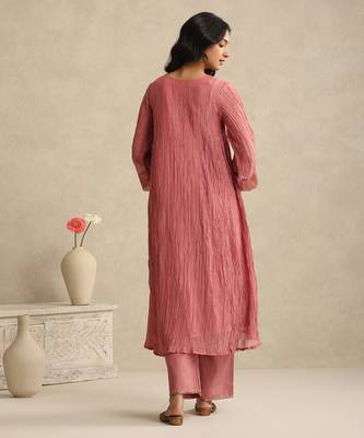 Old rose handloom mul chanderi kurta set 3
