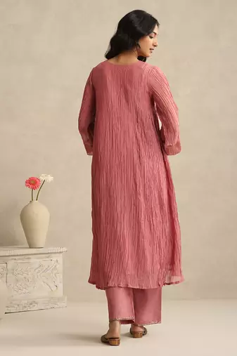 Old rose handloom mul chanderi kurta set