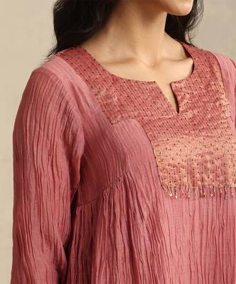Old rose handloom mul chanderi kurta set 4