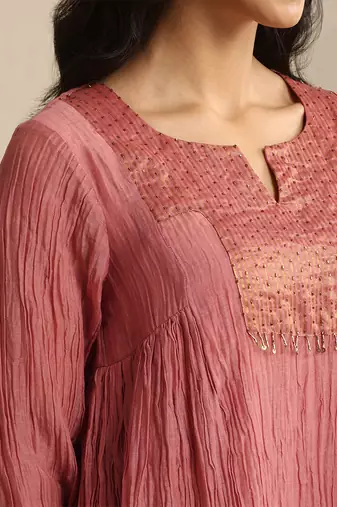 Old rose handloom mul chanderi kurta set