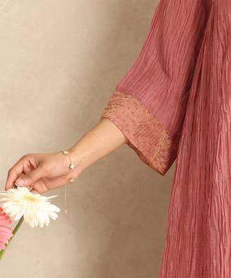 Old rose handloom mul chanderi kurta set 5