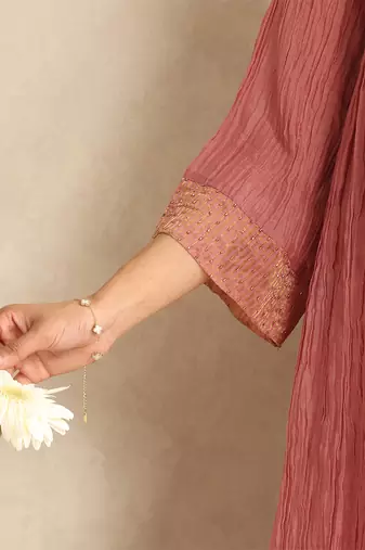 Old rose handloom mul chanderi kurta set