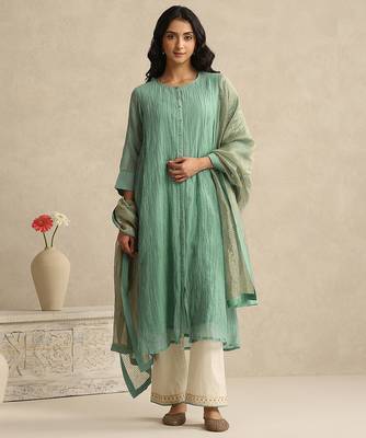 Light blue handloom mul chanderi kurta set 1