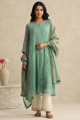 Light blue handloom mul chanderi kurta set