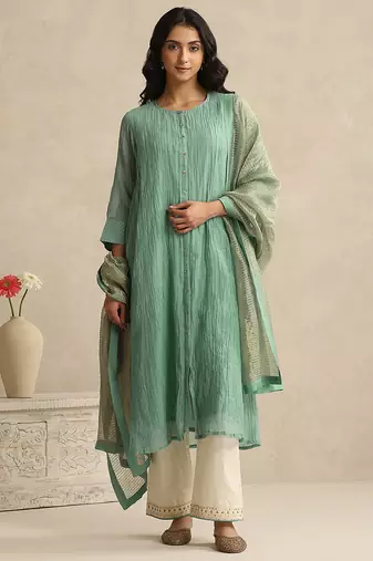 Light blue handloom mul chanderi kurta set