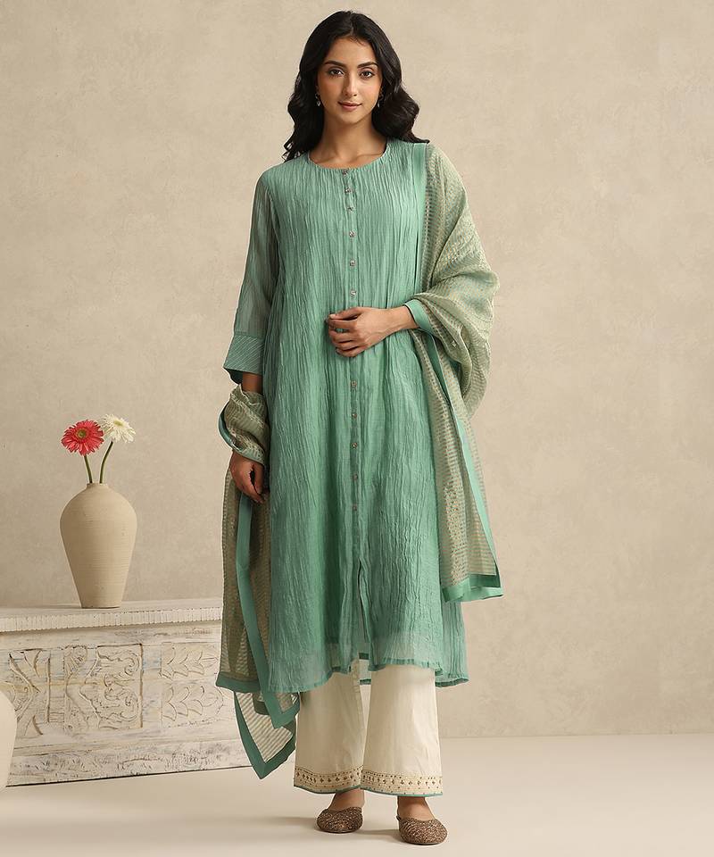 Light blue handloom mul chanderi kurta set
