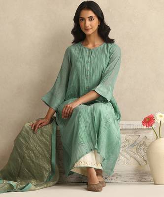 Light blue handloom mul chanderi kurta set 2