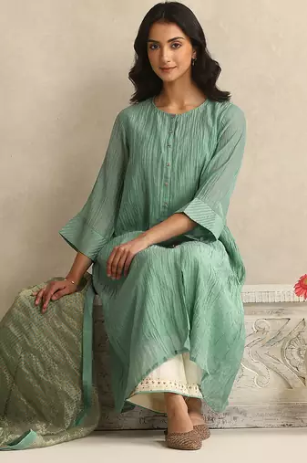 Light blue handloom mul chanderi kurta set