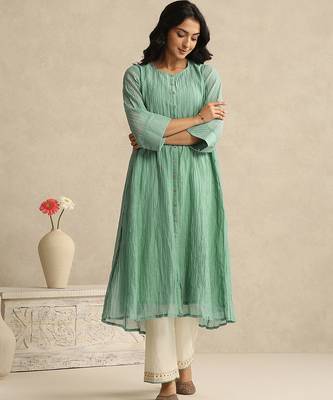 Light blue handloom mul chanderi kurta set 3