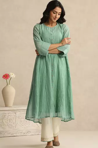 Light blue handloom mul chanderi kurta set