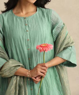 Light blue handloom mul chanderi kurta set 5