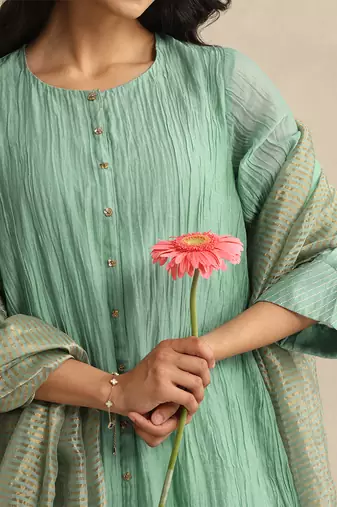 Light blue handloom mul chanderi kurta set