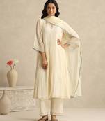 Ivory handloom mul chanderi kurta set